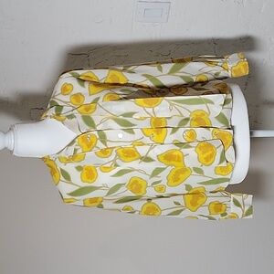 Vintage Fritzi Blouse Top Shirt Long Sleeve Button Down Yellow Floral Dacron S